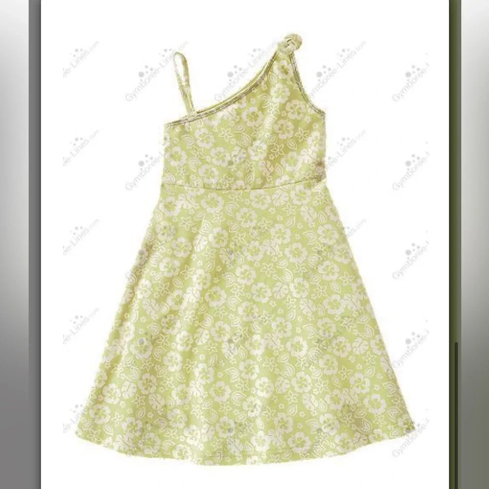 Gymboree Beach Shack Green Hibiscus Floral One Shoulder Dress size 9 small spots